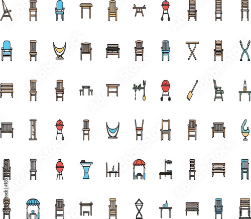 Collection of pixel art furniture icons displayed in a grid arrangement
