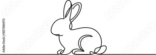 Cute rabbit silhouette with ears in simple minimalistic style for spring design greeting card and web banner. one line Art icon drawing