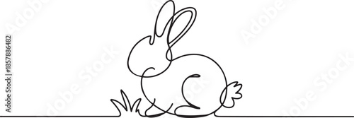 Cute rabbit silhouette with ears in simple minimalistic style for spring design greeting card and web banner. one line Art icon drawing