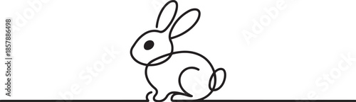 Cute rabbit silhouette with ears in simple minimalistic style for spring design greeting card and web banner. one line Art icon drawing
