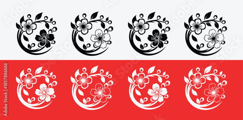 Floral designs on white and red backgrounds