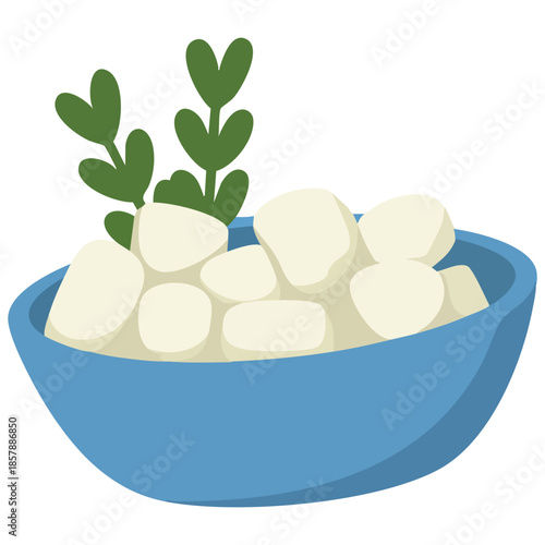 Farmers cheese curd cottage cheese in bowl dairy isolated vector illustration on white background