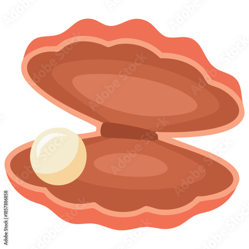 Seashell with pearl oyster pearl marine treasure isolated vector illustration on white background