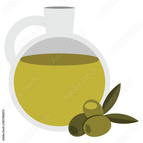 Raster illustration bottle with olive oil extra virgin and olive branch