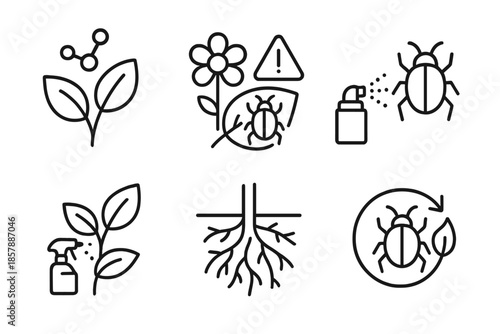 Plant-Insect Interaction Icons. Line style icons of Plant-Insect Interaction: Volatile Organic Compounds, Warning Signal, Predator