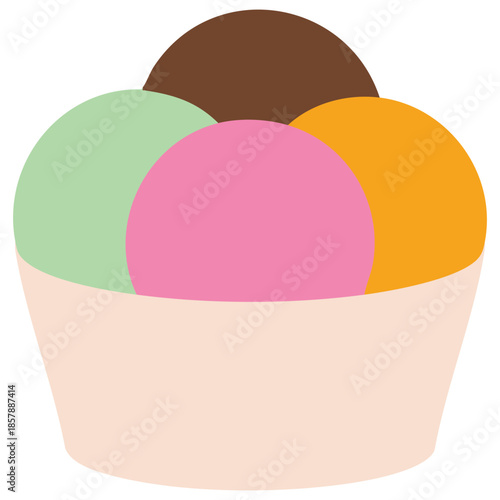 Yellow green pink scoops ice cream covered chocolate glaze sundae gelato