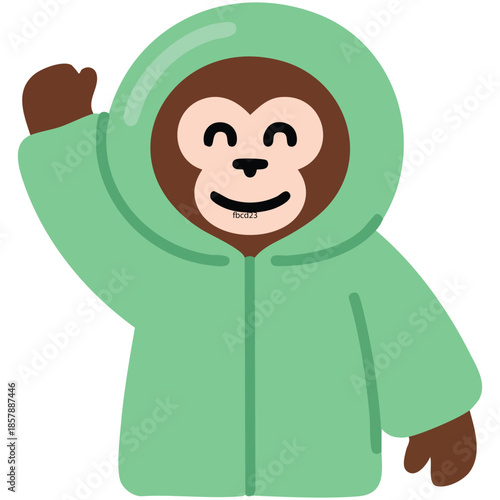 Cute monkey wearing raincoat flat color vector illustration template weather