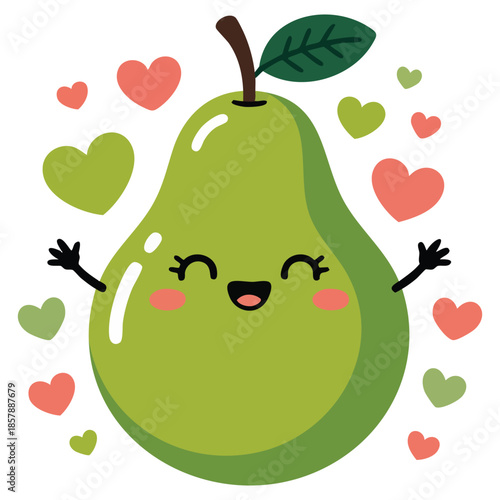 Funny cute pear character flat pear cartoon feeling happy jumping isolated
