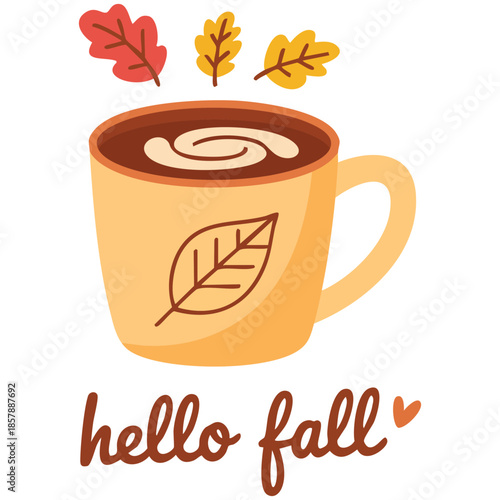 Autumn coffee unique creative concept isolated vector illustration on white background