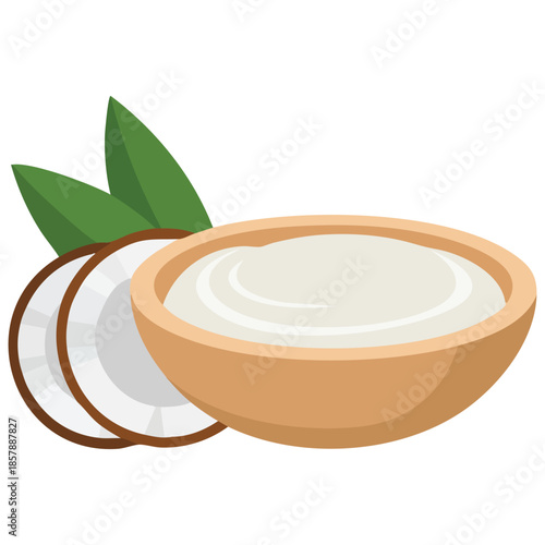 Coconut flour wooden bowl with seeds healthy gluten free food powder organic