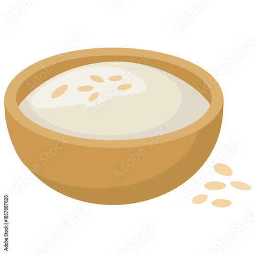 Rice flour wooden bowl with seeds healthy gluten free food powder organic