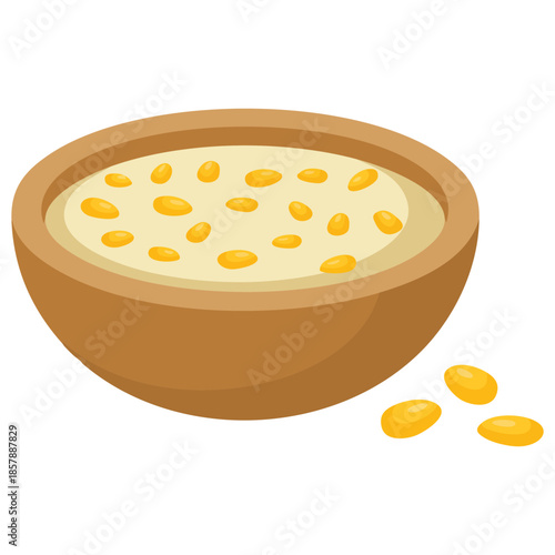 Corn flour wooden bowl with seeds healthy gluten free food powder organic