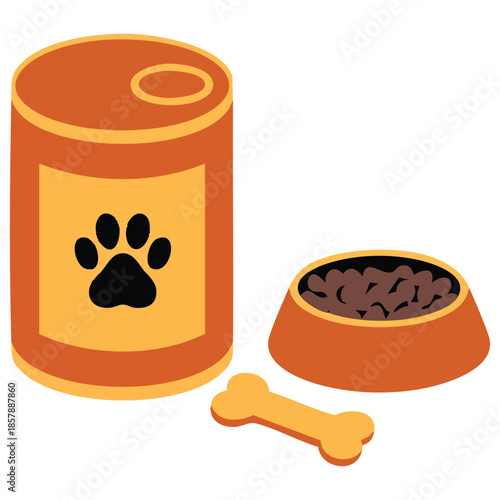 Set of feed dogs flat design isolated vector illustration on white background pets