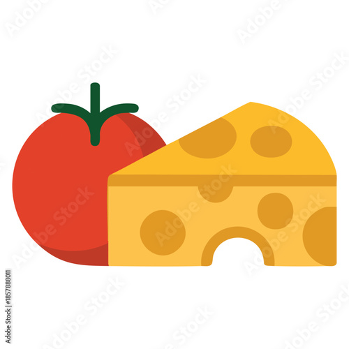 Cheese wheel cut wedge tomato basil garnish menus product labels tasting