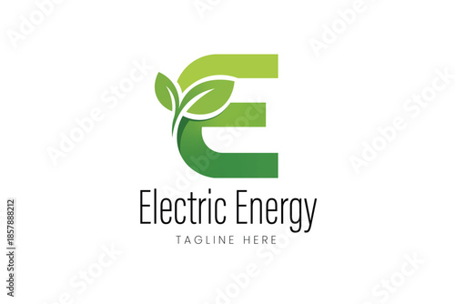 Green letter E combined with natural leaves for ecology environment and renewable energy Vector logo template