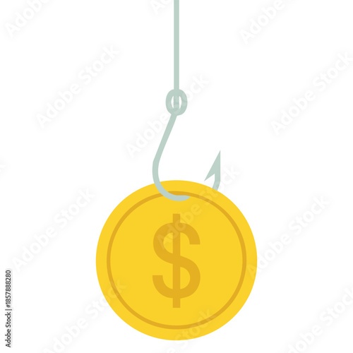Money fishing unique creative concept isolated vector illustration on white background