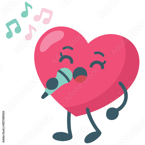 Heart sings cartoon character vector illustration music isolated vector illustration on white background