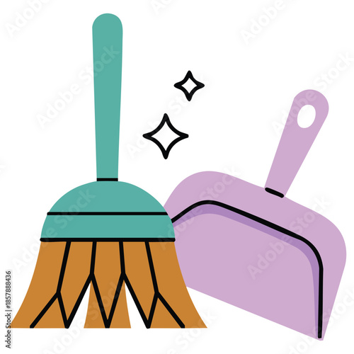 Vector illustration broom dustpan cleaning tool household