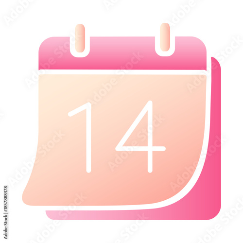 Gradient calendar icon with number 14, perfect for Valentine’s Day, love events, romantic reminders, wedding planning, and holiday design projects. Modern, bright, and eye‑catching.