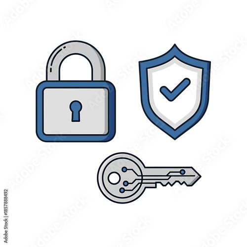 Secure lock and key with shield icon representing protection and safety measures