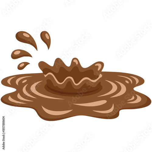 Dirty brown water splash puddle muddy stain on clean white background flat cartoon vector artwork