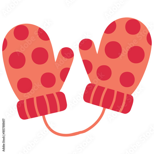 Childrens winter gloves with polka dot design knitted mittens isolated on white background vector illustration