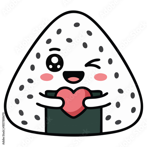 Cute onigiri character showing ok expression Japanese food rice ball vector art isolated on white background