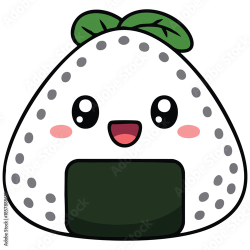Vector illustration of smiling onigiri rice ball with ok expression Japanese cuisine isolated white background
