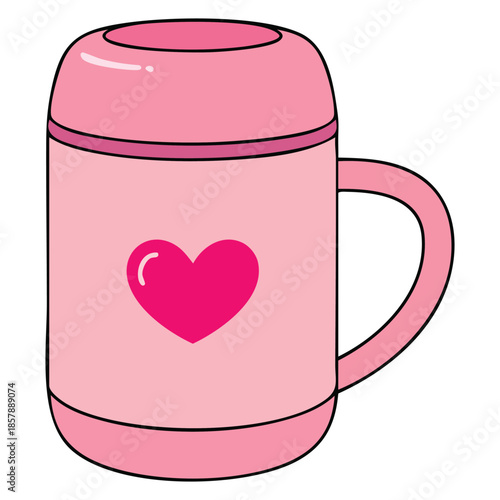 Travel thermos cup with handle pink mug vector illustration isolated vector illustration on white background