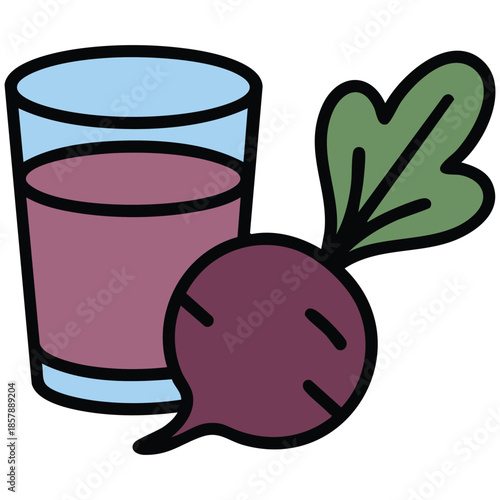 Vector illustration of glass with anthocyane and beet food additive on a white background