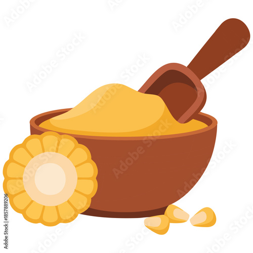 Vector illustration of a bowl with maltodextrin food additive on a white background