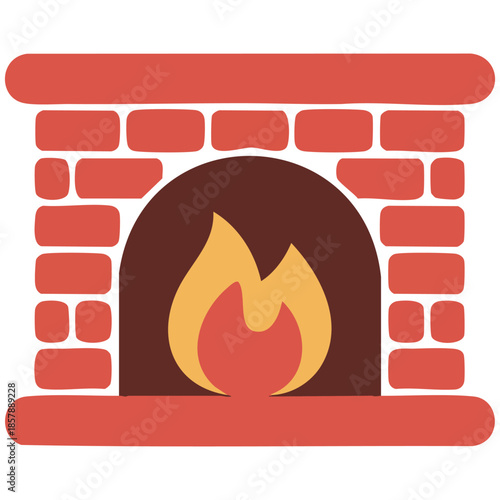 Vector illustration of home fireplace with fire isolated vector illustration on white background