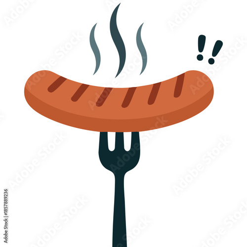 Vector illustration of sausage food on a fork smoked grilled barbecue steak cooking menu isolated white