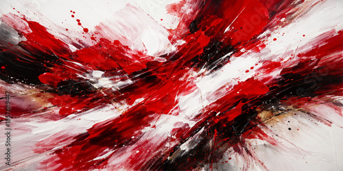 A vibrant red abstract background featuring a fresh splash of liquid paint and wine droplets Splattering from a transparent glass in a wet grunge style