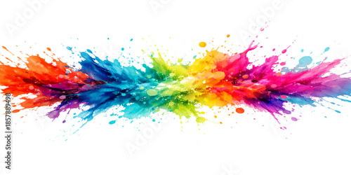Abstract watercolor vector design featuring colorful ink splashes and artistic rainbow paint splatters on a white textured background with liquid brush strokes and grunge spray stains