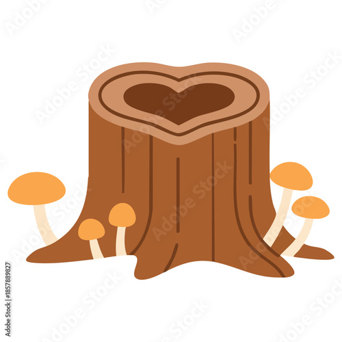 Autumn design element stump with mushrooms forest theme vector illustration isolated white background