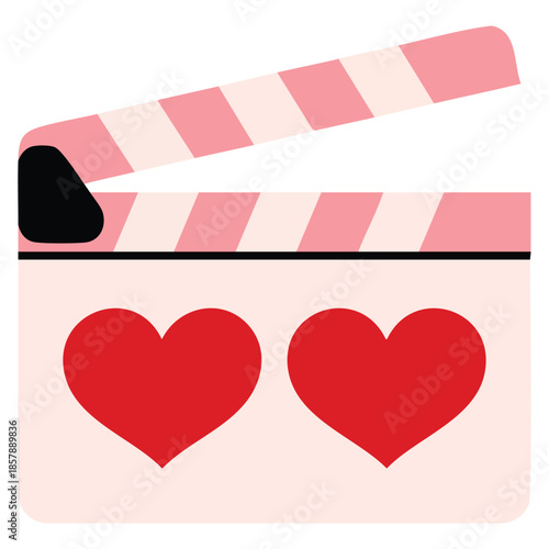 Romantic cinema concept pink firecracker with red heart love movie valentines day vector illustration