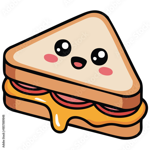 Sandwich with kawaii character vector illustration in flat style isolated white background