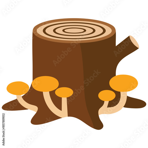 Stump with autumn mushrooms forest element for autumn design vector illustration isolated white background