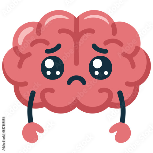 Depressive cartoon sad tired brain apathy fatigue burnout cute internal organs vector illustration isolated