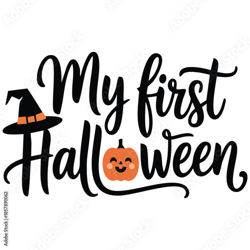 Junior clothing family holiday decor invitation card poster gifts design my first Halloween lettering