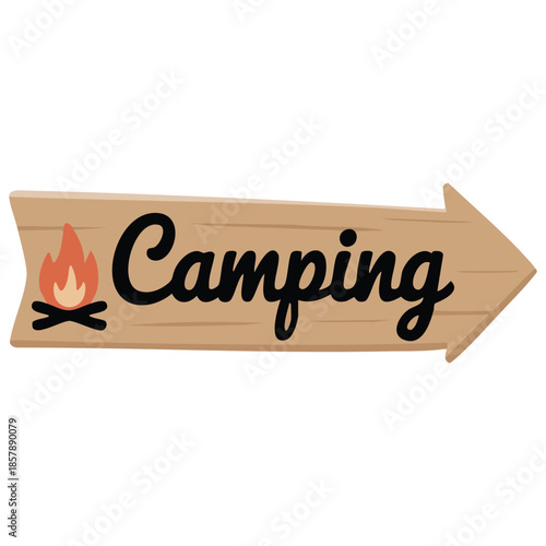 Wooden plank signboard with inscription camping clipart arrow pointer rustic road sign design flat vector