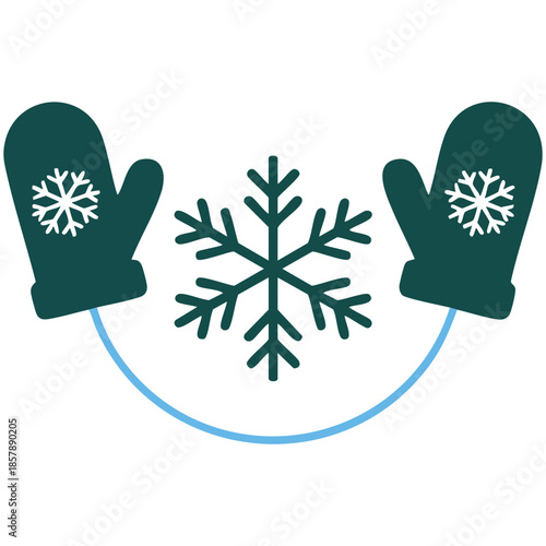 Blue mittens with snowflakes pattern warm winter accessory decorative element for Christmas flat vector