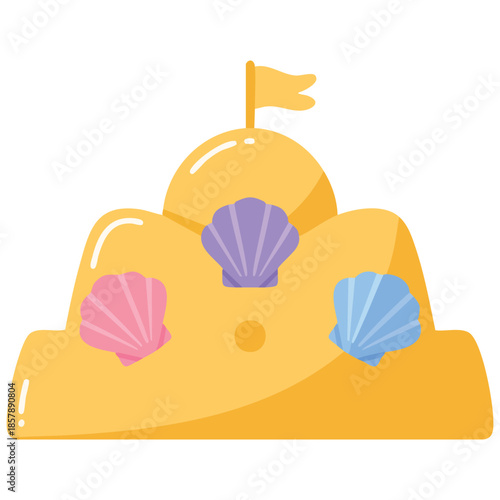 Flags on sandcastles background isolated vector illustration on white background