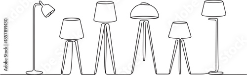 Modern floor lamps for home interior decorations of trendy loft style outline contour lines. one line Art icon drawing