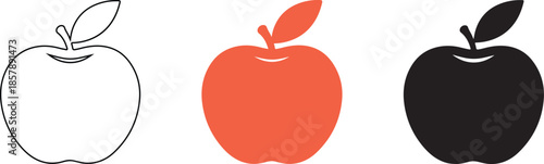 Set of Three Apples in Different Colors  Red White and Black