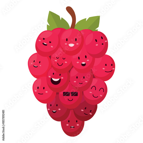 Funny berries. Cartoon grape berry various emotions, comic faces. Healthy fruit mascot for vinery. Fresh vitamin children characters, sapid vector concept