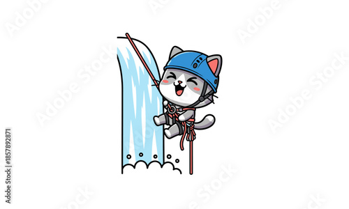 Cartoon Cat Fishing with Rod and Hat.
