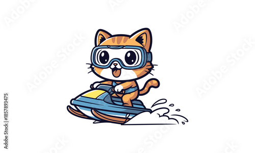 Cartoon Cat Riding a Jet Ski.