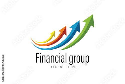 Financial growth chart with three colorful upward arrows symbolizing success and progress Vector logo template